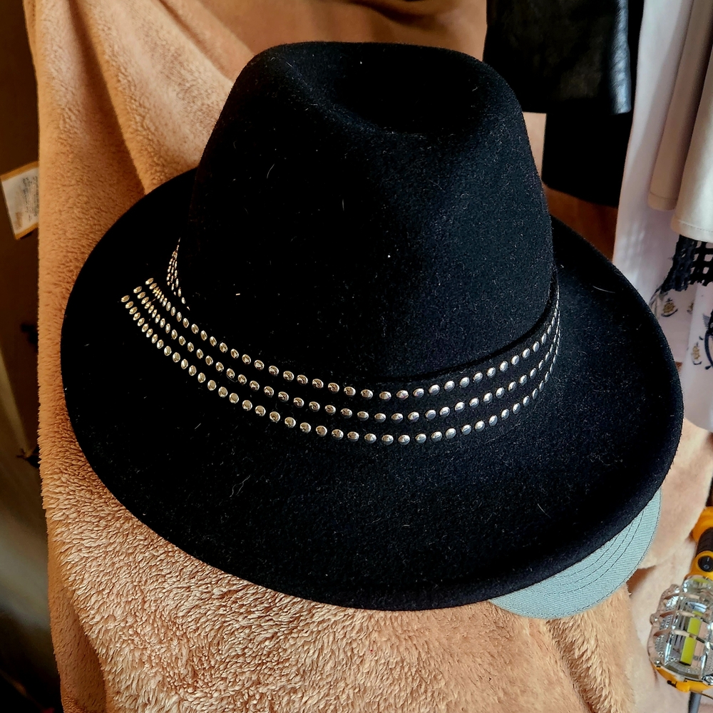 Black and Silver Fedora Cowboy Hat with Studded Band